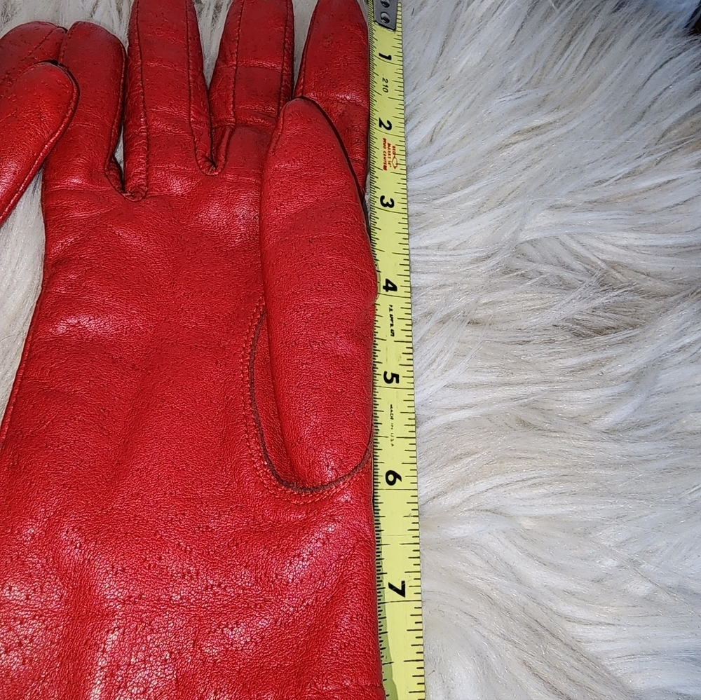 Van Raalte Vintage Red Textured Leather  Gloves S - Picture 9 of 9